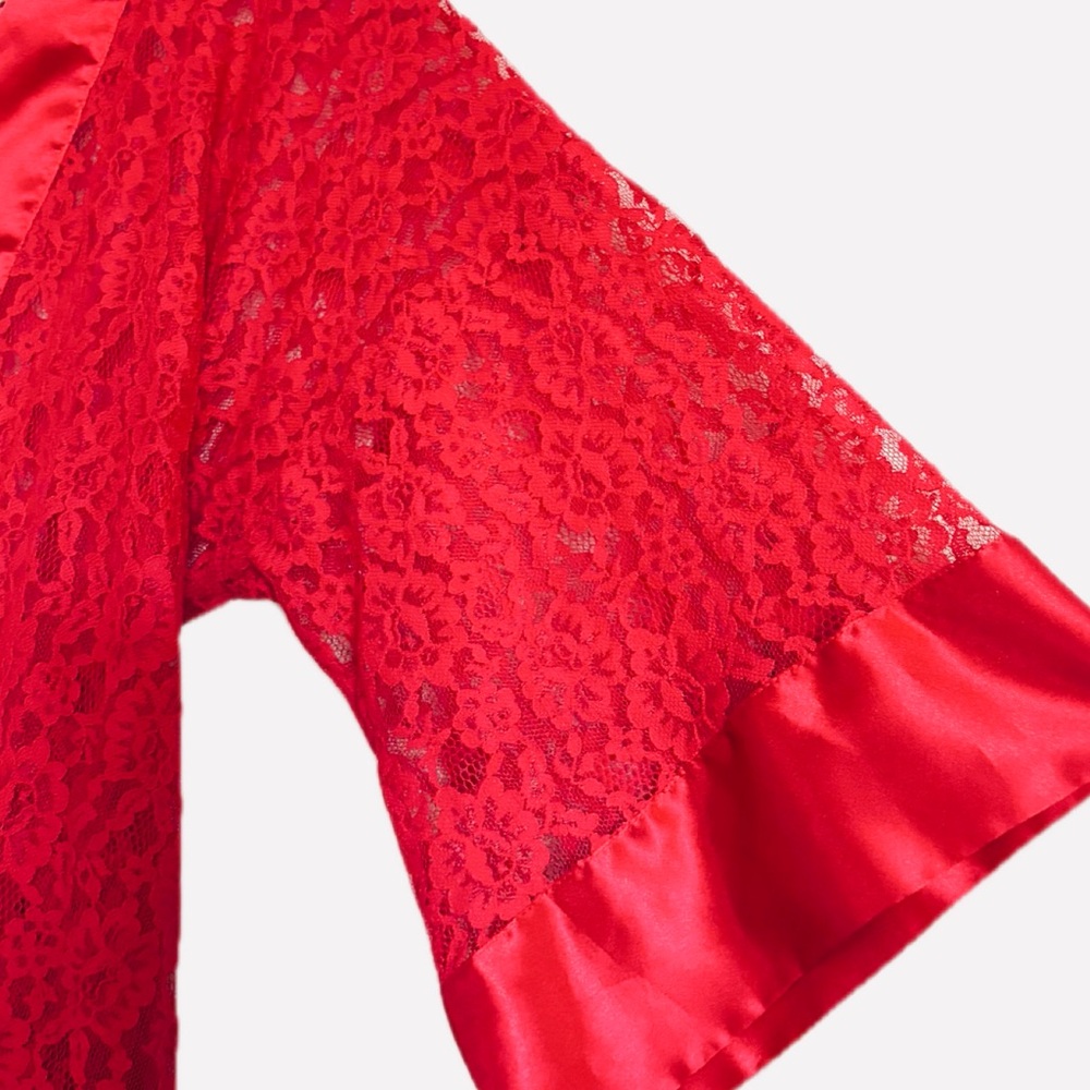 Vintage Victoria’s Secret Gold Label Red Lace Robe Kimono Sleeve Satin One Size - Picture 4 of 10